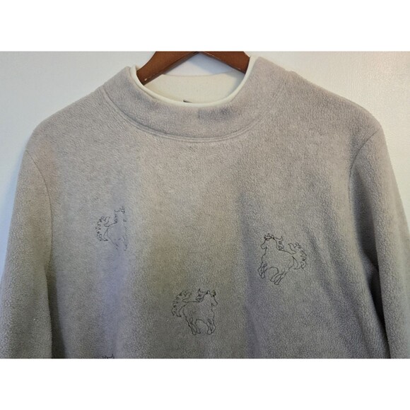 Vintage Blair Sweater Womens L Horse Beige Fleece Ranch Western Rodeo All Over - Picture 2 of 8
